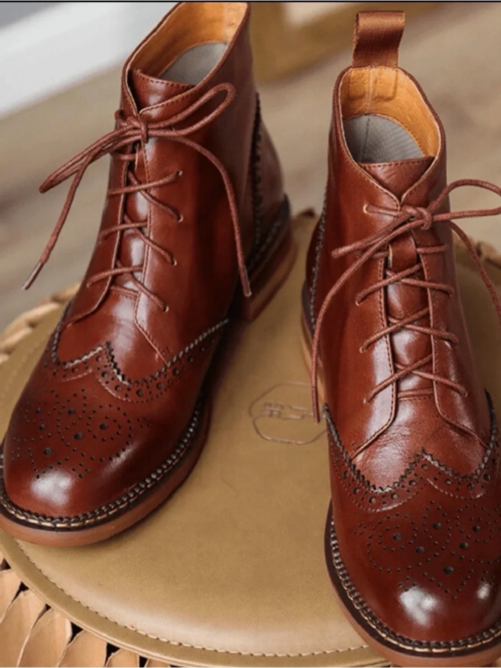 Women's Brown Lace Up Booties